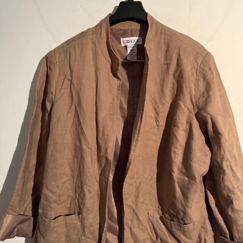 JG Hook 18W Plus Size Linen Cardigan Duster Lagenlook Minimalist Brown - Picture 2 of 4